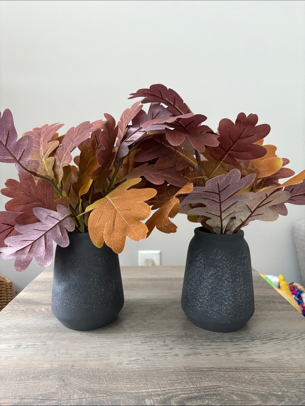 Threshold Oak Leaf Arrangement in Dark Gray Vase, Set of 2